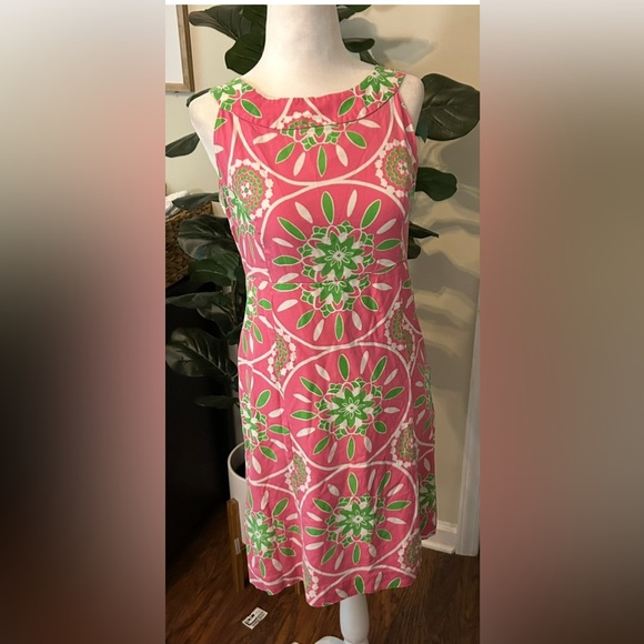 Lilly Pulitzer Dress Womens size 6 Pink Green Floral Striped Boho Silk - Picture 1 of 8
